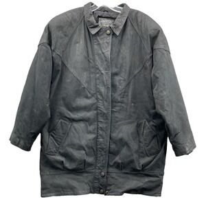 VTG Express 100% Leather Jacket Men's Large Shoulder Pads Retro 80s Biker Grunge